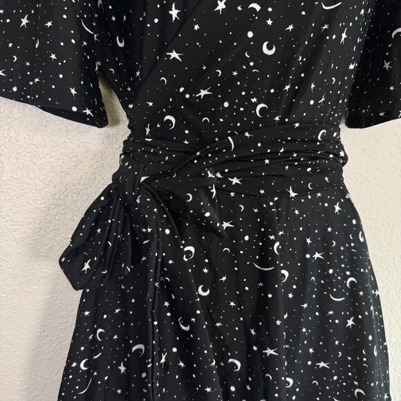 Elhoffer Wrap Dress Womens Medium Essentials Stars Moon Cosmic Space Galaxy M - Picture 6 of 11